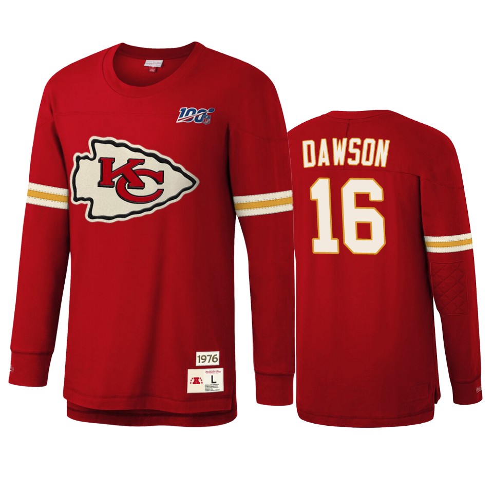 len dawson chiefs red nfl 100 long sleeve t shirt