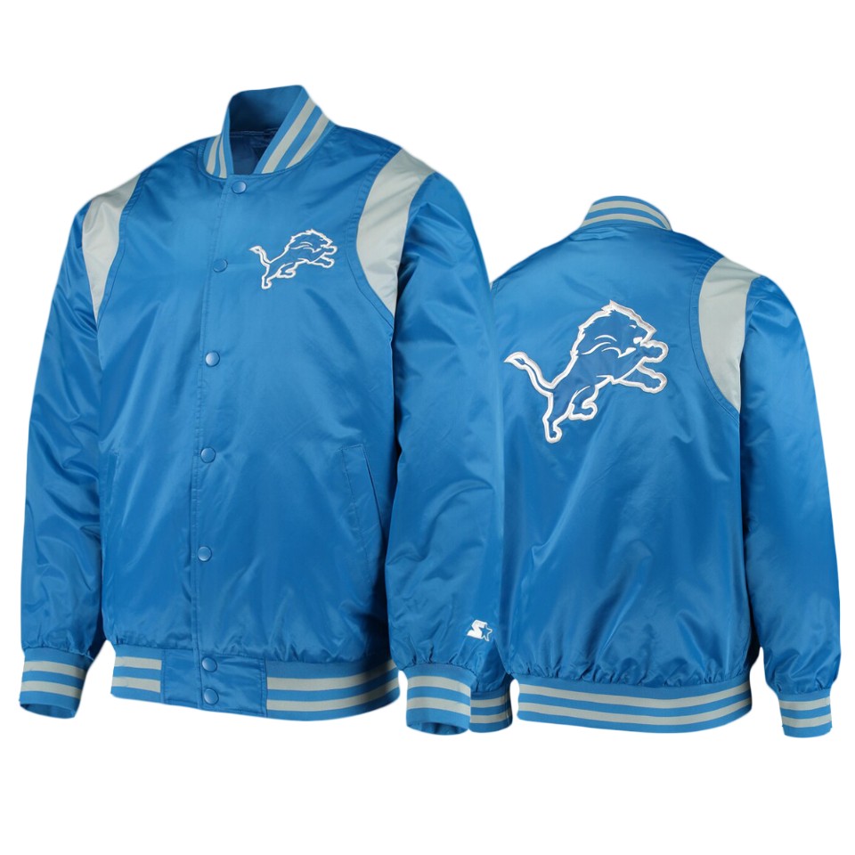 lions blue silver prime time twill satin varsity jacket