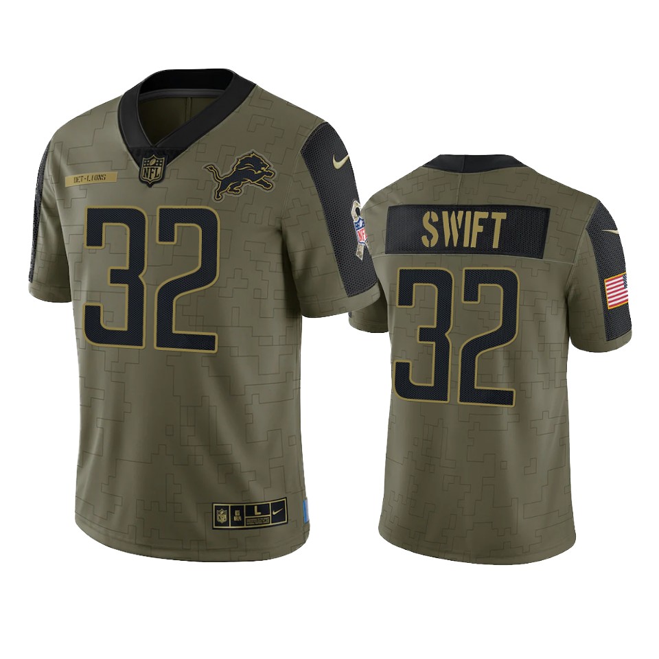 lions d'andre swift olive limited 2021 salute to service jersey