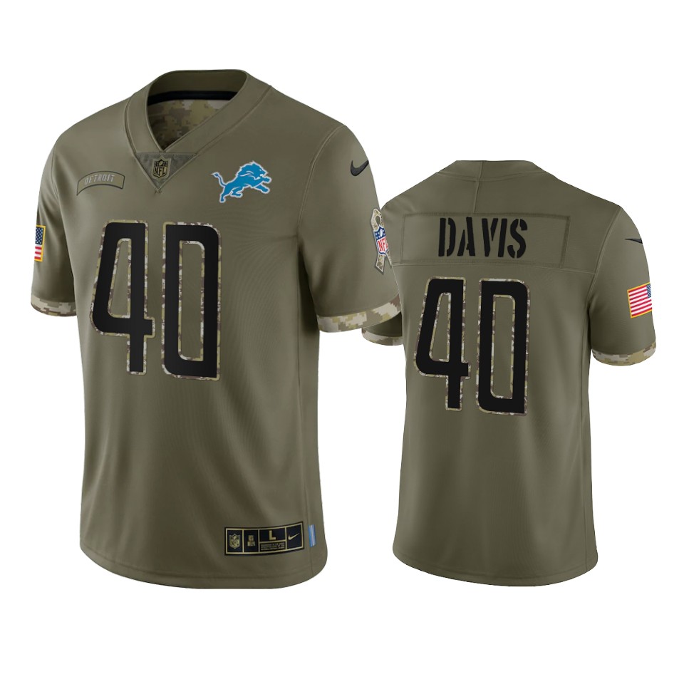 lions jarrad davis olive limited 2022 salute to service jersey
