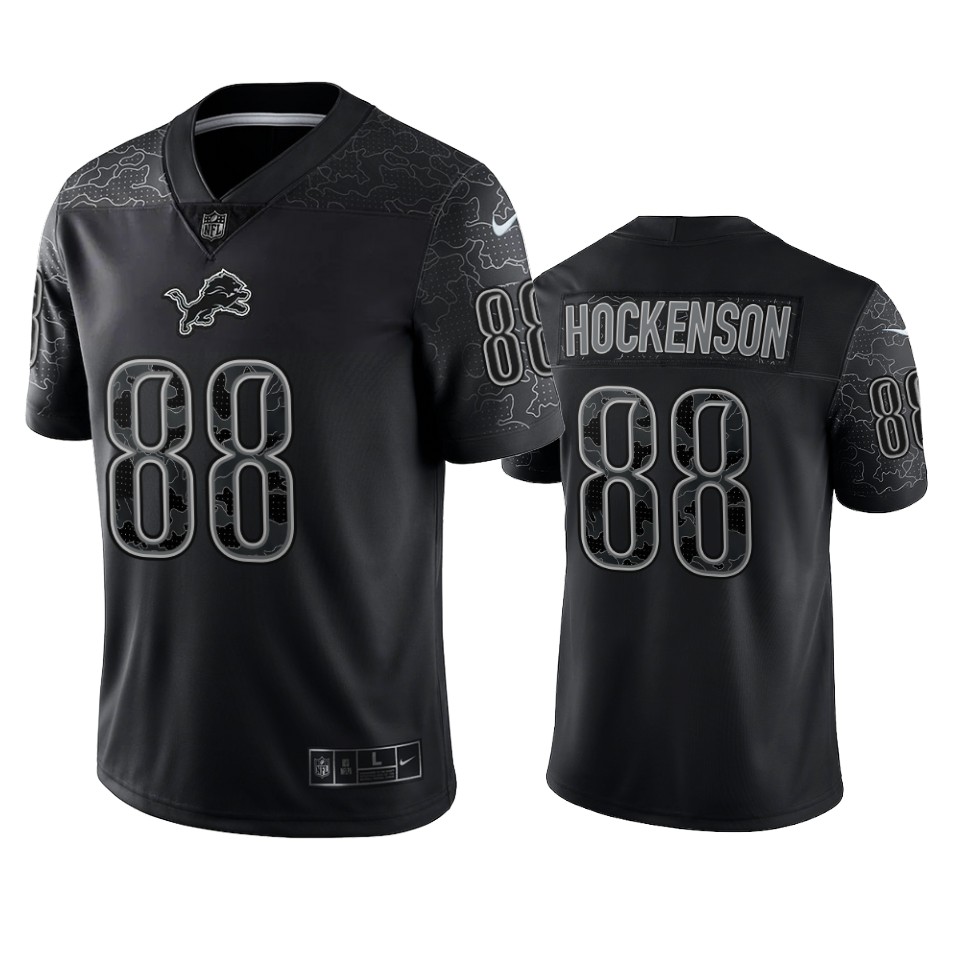 lions t.j. hockenson black reflective limited jersey