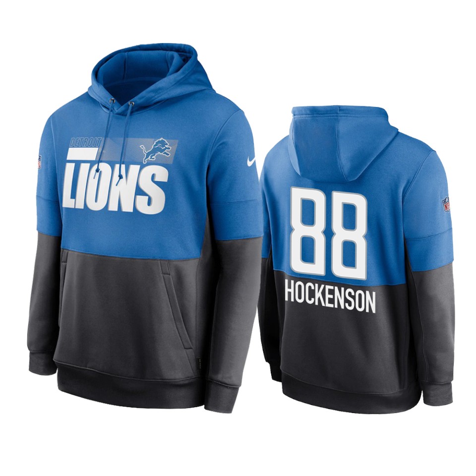 lions t.j. hockenson blue charcoal sideline impact lockup hoodie