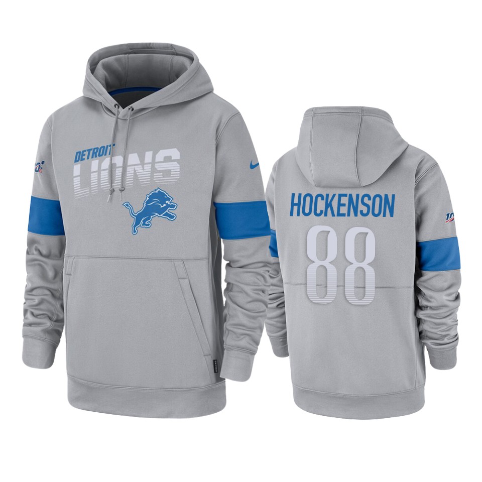 lions t.j. hockenson gray sideline team logo 100th season hoodie