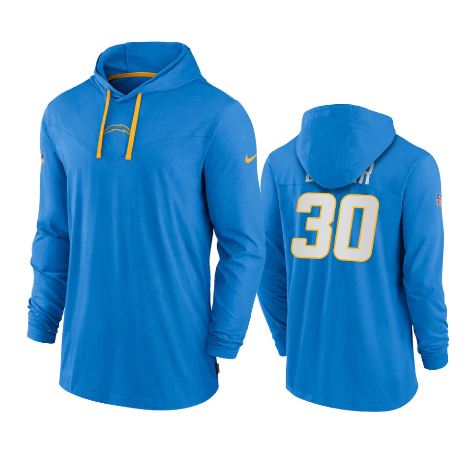 los angeles chargers austin ekeler powder blue sideline performance hoodie tri blend t shirt