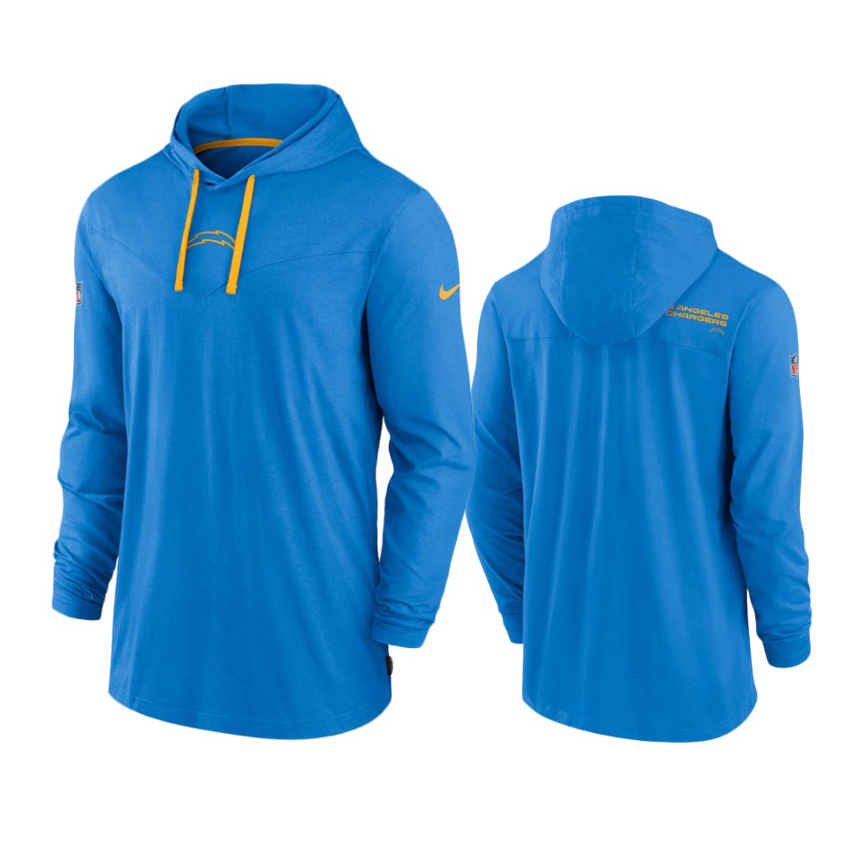 los angeles chargers powder blue sideline performance hoodie tri blend t shirt