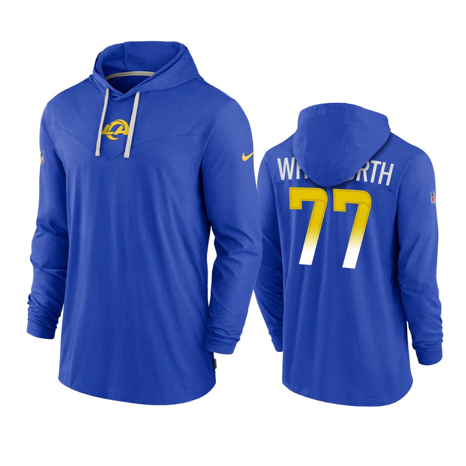 los angeles rams andrew whitworth royal sideline performance hoodie tri blend t shirt