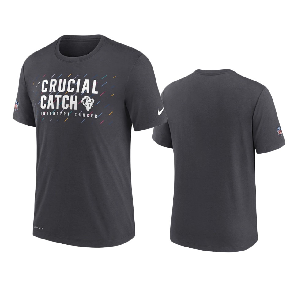 los angeles rams charcoal 2021 nfl crucial catch performance t shirt