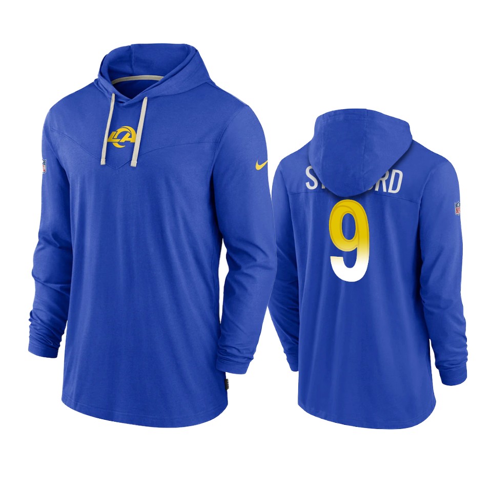 los angeles rams matthew stafford royal sideline performance hoodie tri blend t shirt