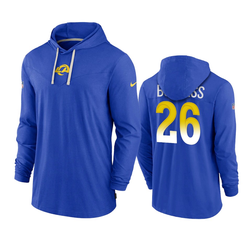 los angeles rams terrell burgess royal sideline performance hoodie tri blend t shirt