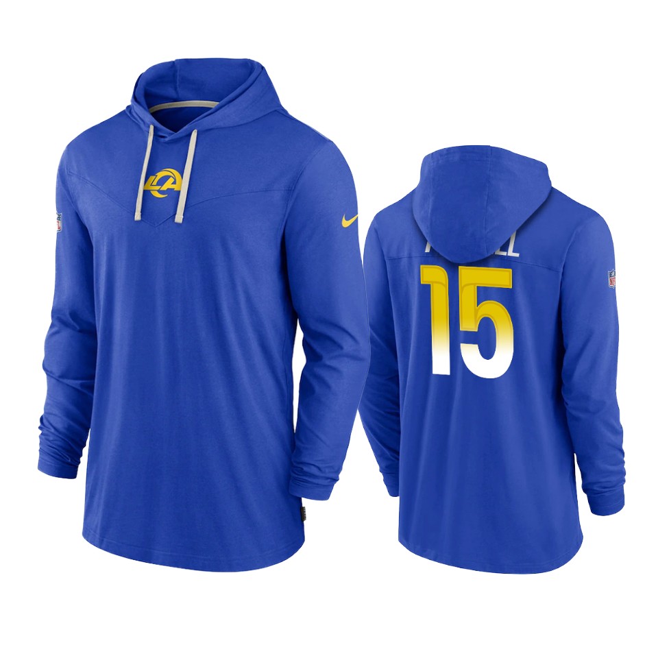 los angeles rams tutu atwell royal sideline performance hoodie tri blend t shirt