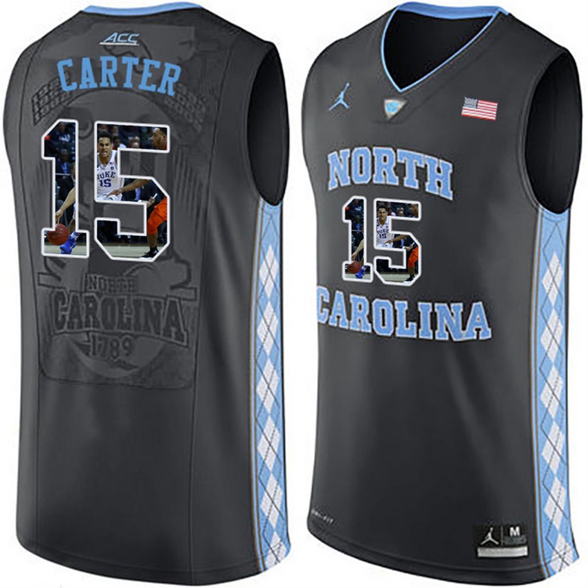 male north carolina tar heels black 15 vince carter ncaa basketball jersey with player pictorial