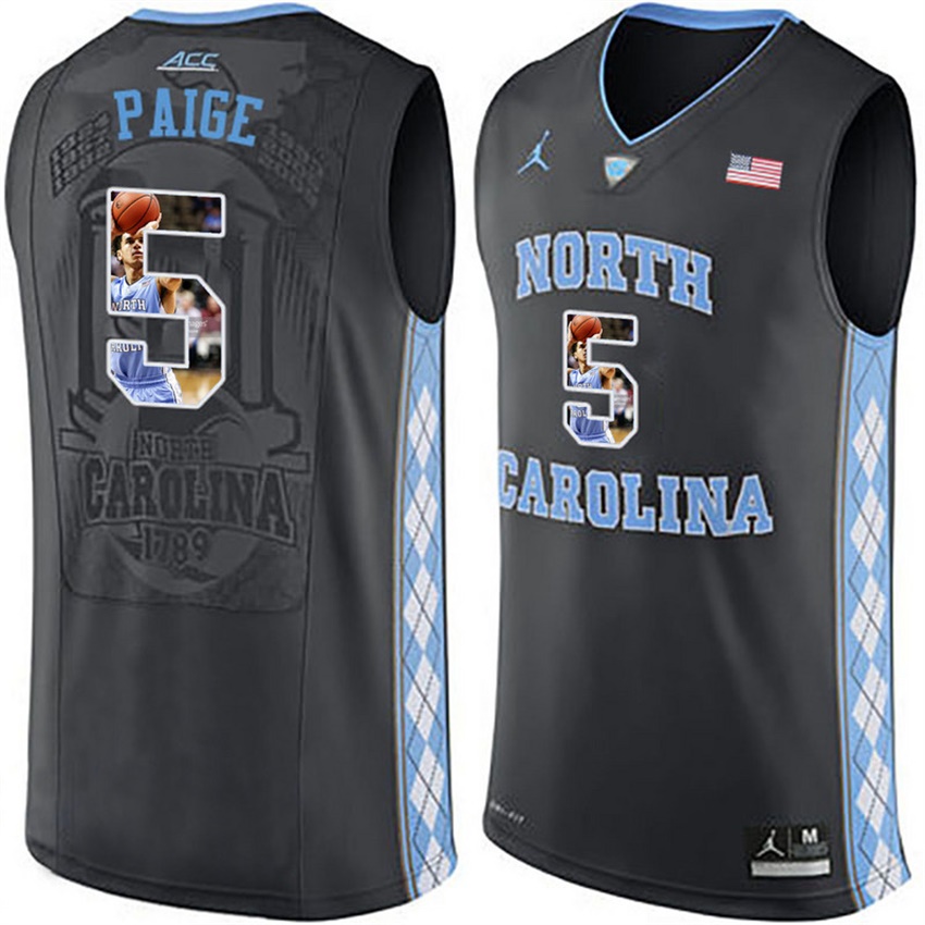male north carolina tar heels black 5 marcus paige ncaa basketball jersey with player pictorial