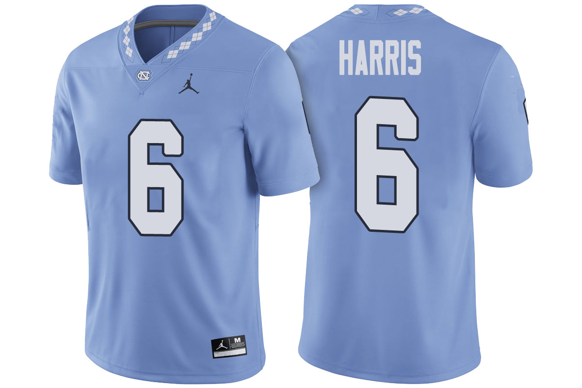 male north carolina tar heels carolina blue brandon harris 2017 player game football jersey