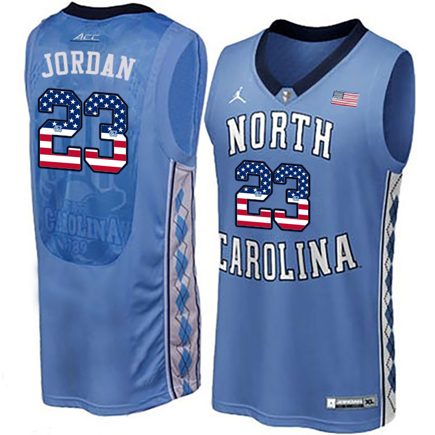 male north carolina tar heels michael jordan college basketball us flag jersey blue