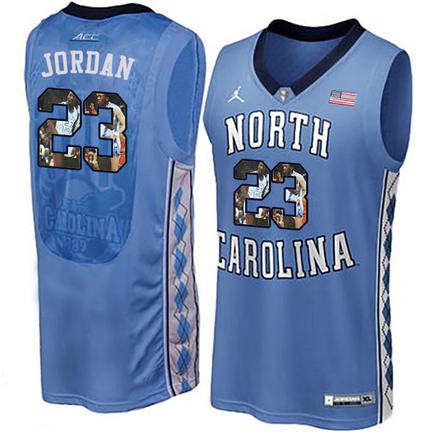 male north carolina tar heels royal 23 michael jordan ncaa basketball jersey with player pictorial