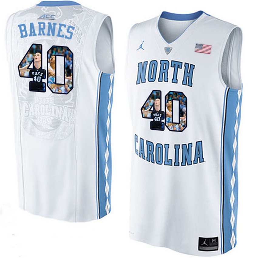 male north carolina tar heels white 40 harrison barnes ncaa basketball jersey with player pictorial