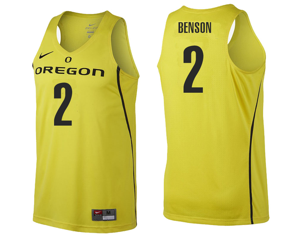 male oregon ducks yellow casey benson ncaa college basketball player tank top jersey