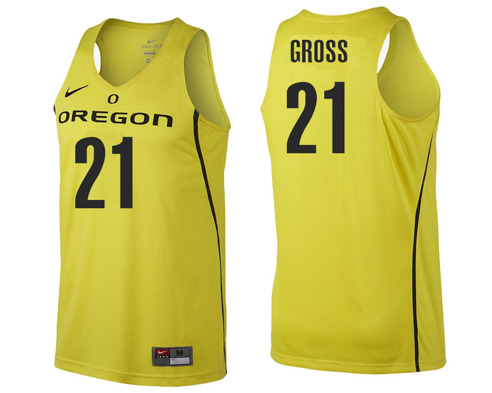 male oregon ducks yellow evan gross ncaa college basketball player tank top jersey