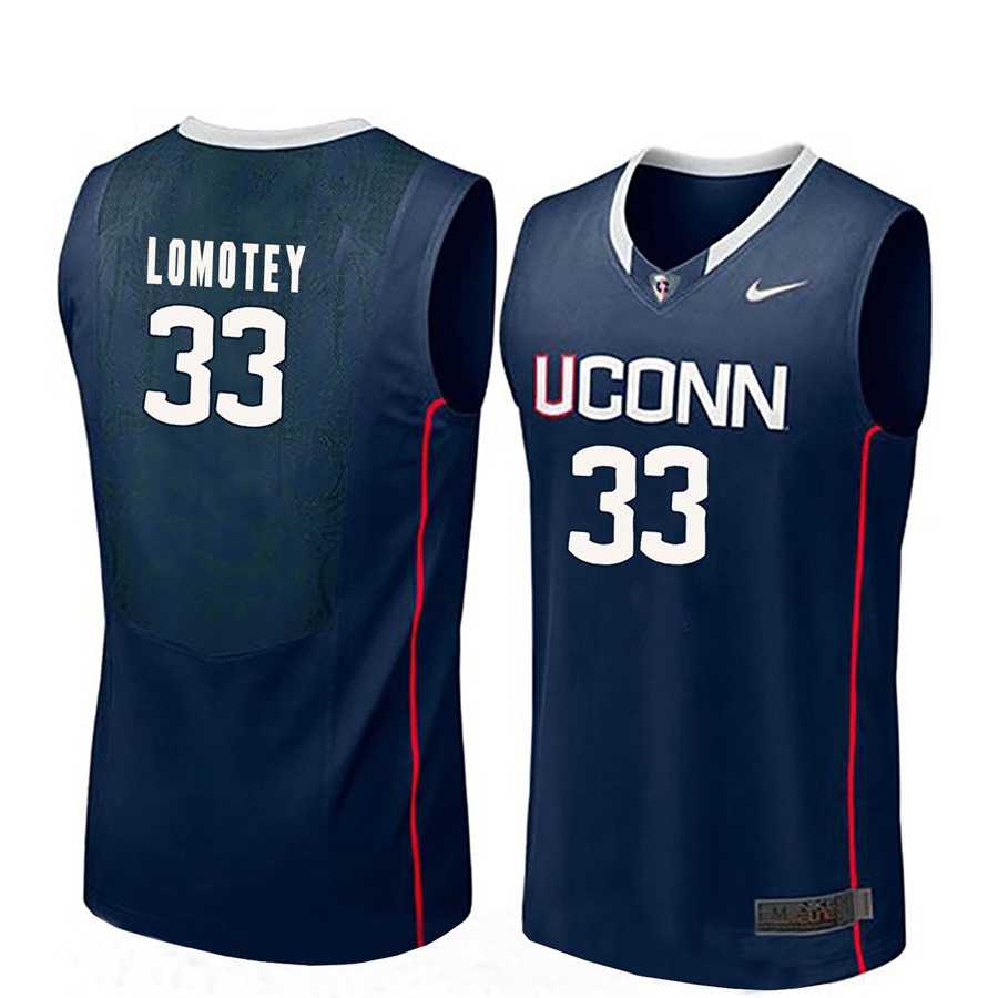 male uconn huskies navy 33 restinel lomotey ncaa basketball player name and number jersey