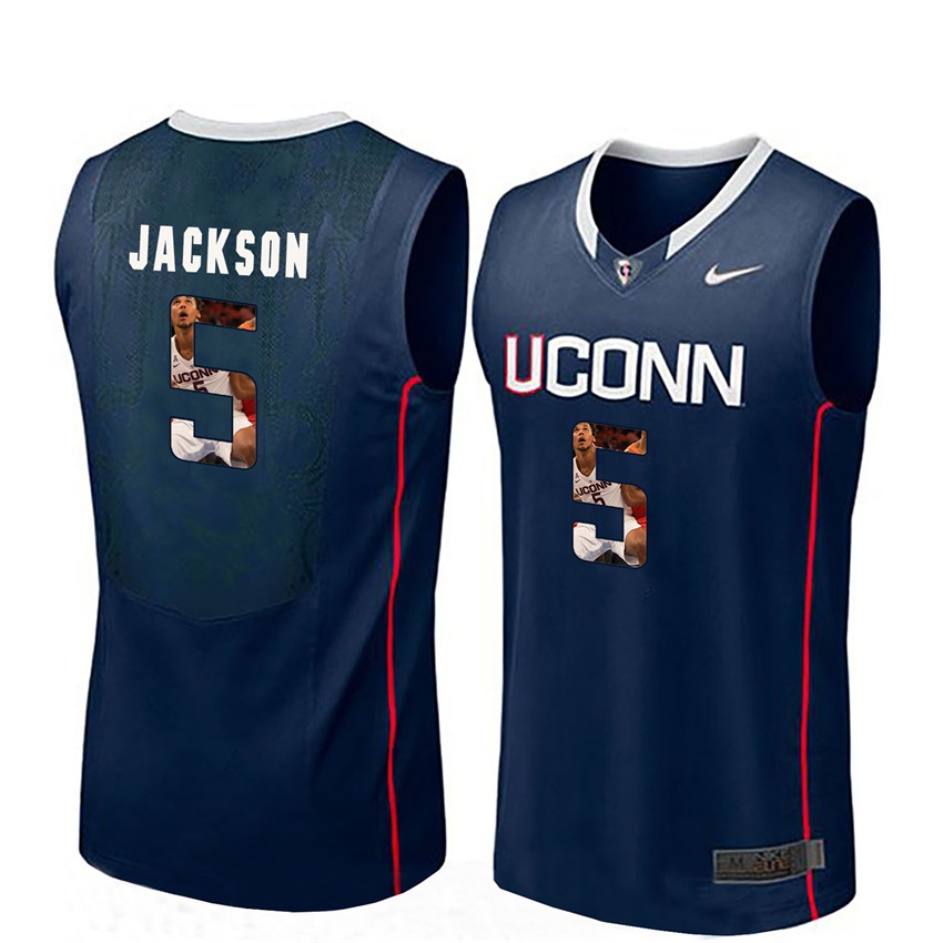 male uconn huskies navy vance jackson college basketball player portrait jersey