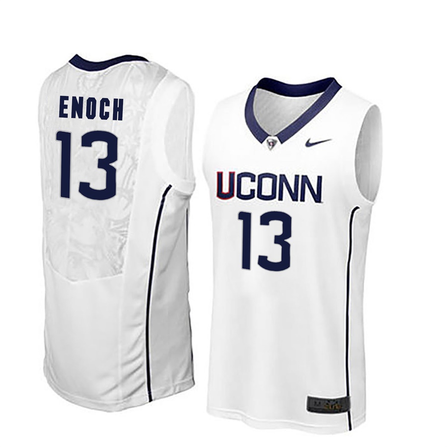 male uconn huskies white 13 steven enoch ncaa basketball player name and number jersey