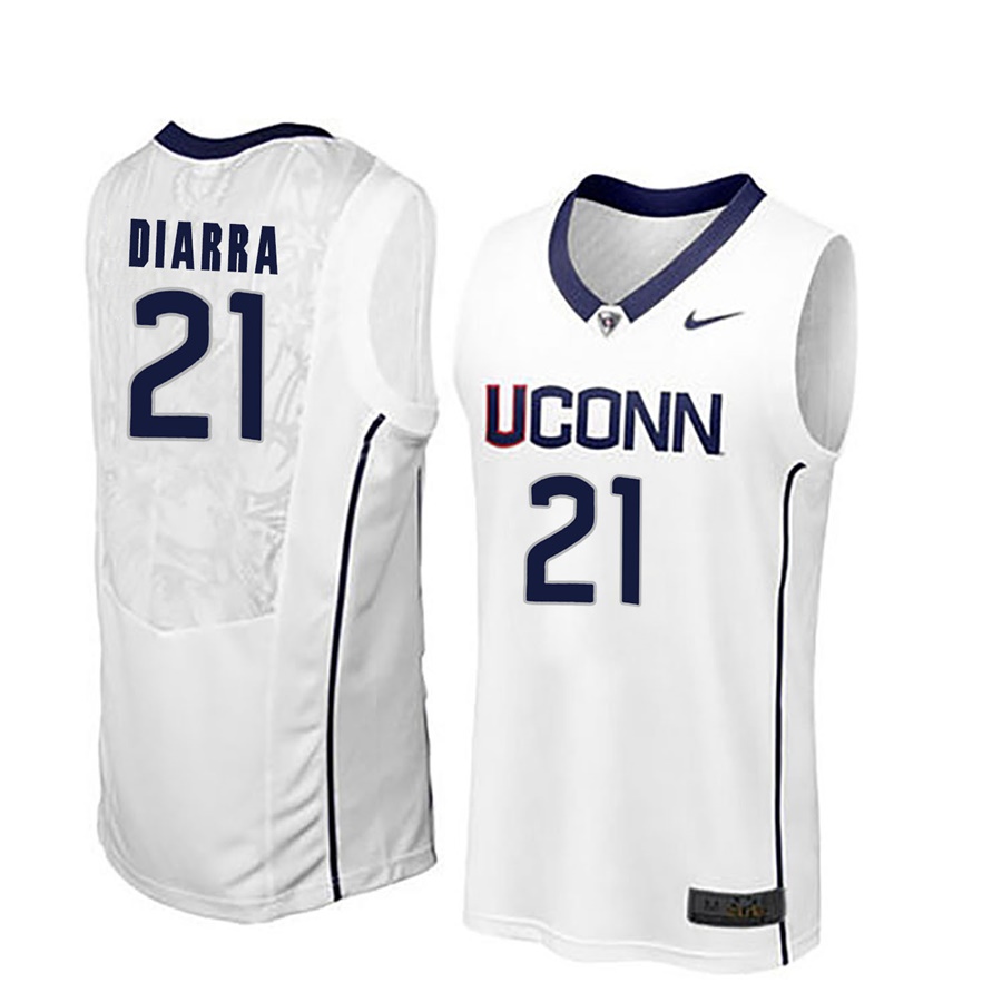 male uconn huskies white 21 mamadou diarra ncaa basketball player name and number jersey