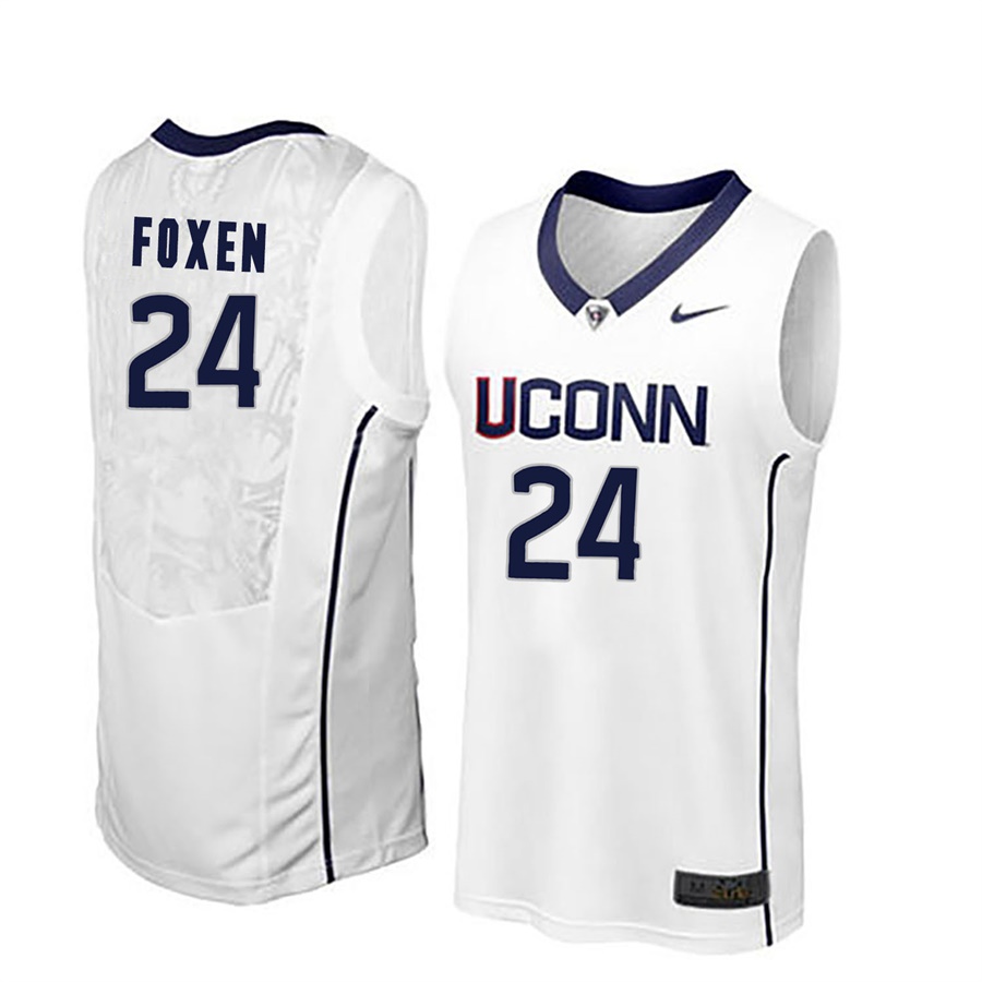 male uconn huskies white 24 christian foxen ncaa basketball player name and number jersey