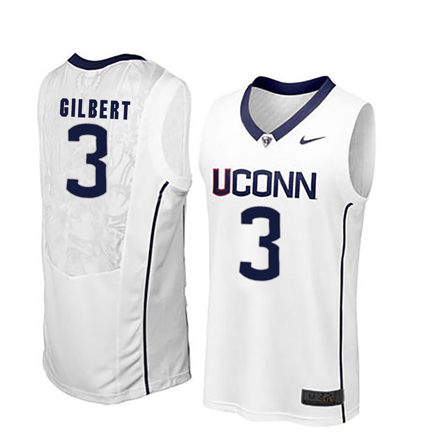 male uconn huskies white 3 alterique gilbert ncaa basketball player name and number jersey