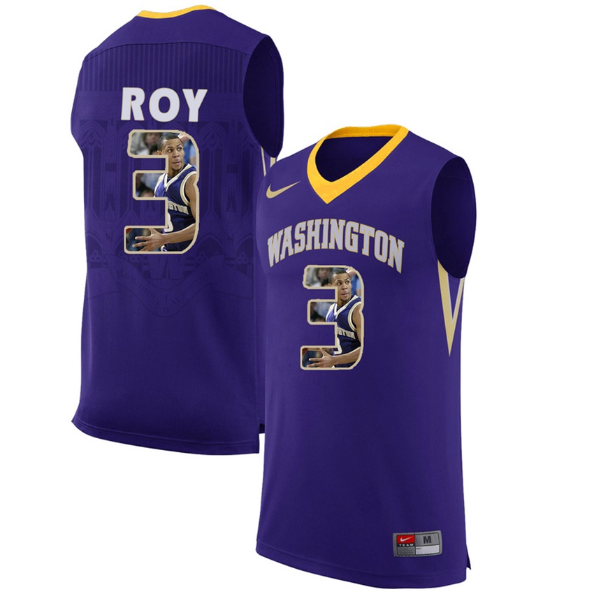 male washington huskies purple 3 brandon roy ncaa basketball jersey with player pictorial