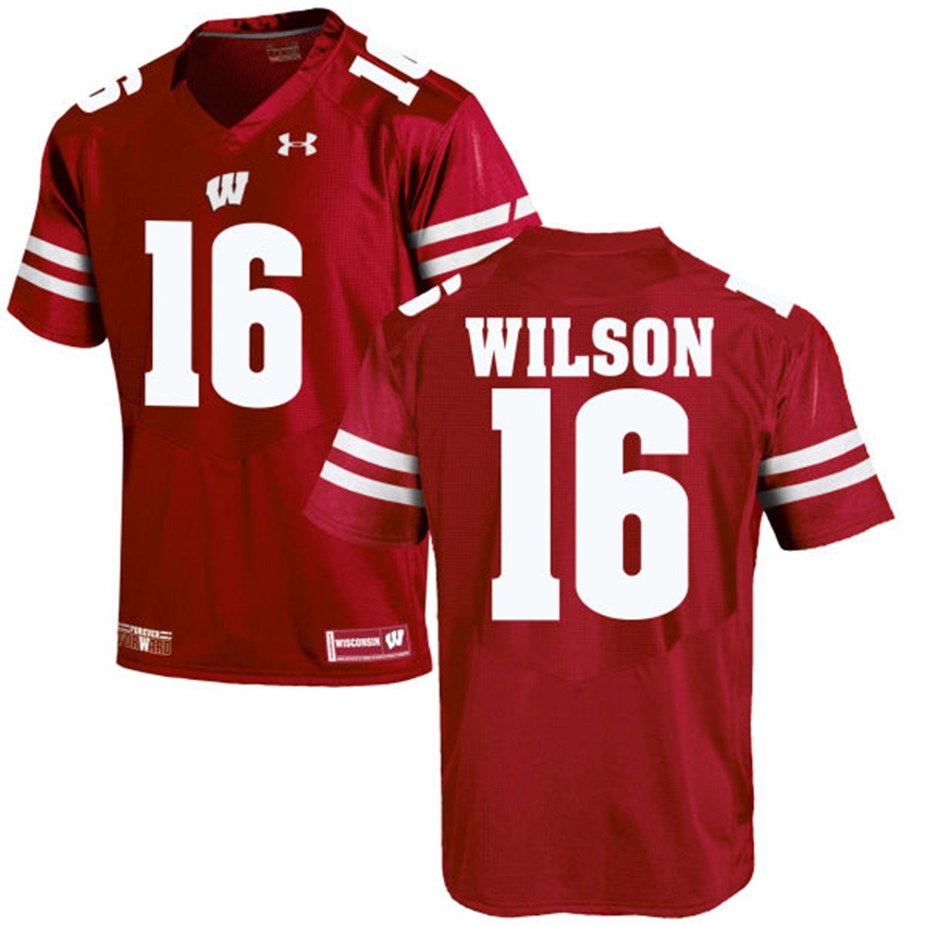 male wisconsin badgers red 16 russell wilson ncaa alumni football game jersey