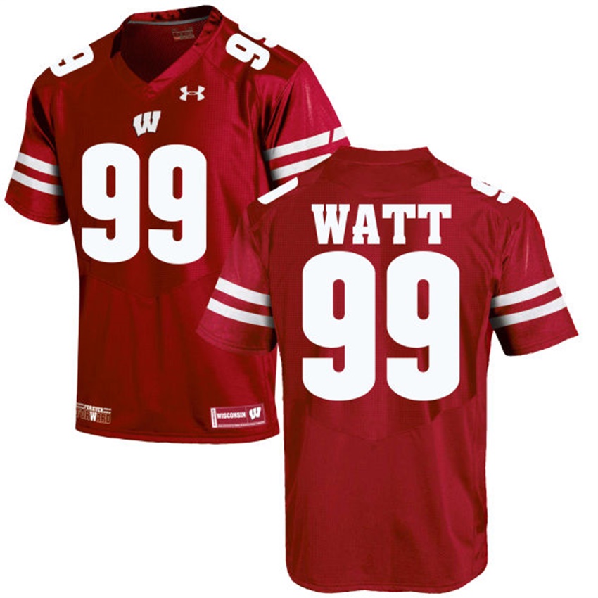 male wisconsin badgers red 99 j.j watt ncaa alumni football game jersey