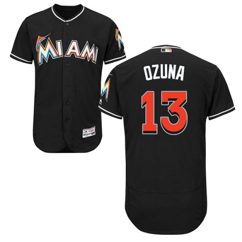 marlins #13 Marcell Ozuna Black Flexbase Authentic Collection Stitched MLB Jersey