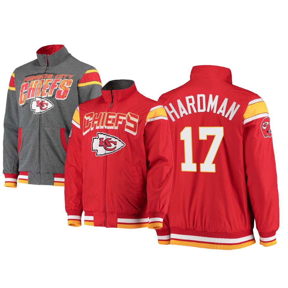 mecole hardman chiefs red charcoal offside reversible full zip jacket