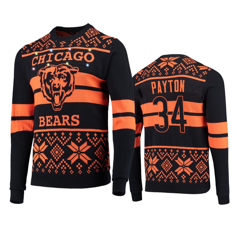 men's bears walter payton navy 2019 ugly christmas light up sweater