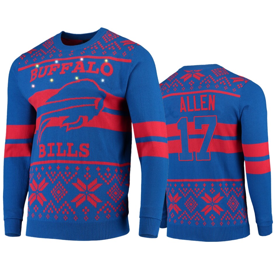 men's bills josh allen royal 2019 ugly christmas light up sweater
