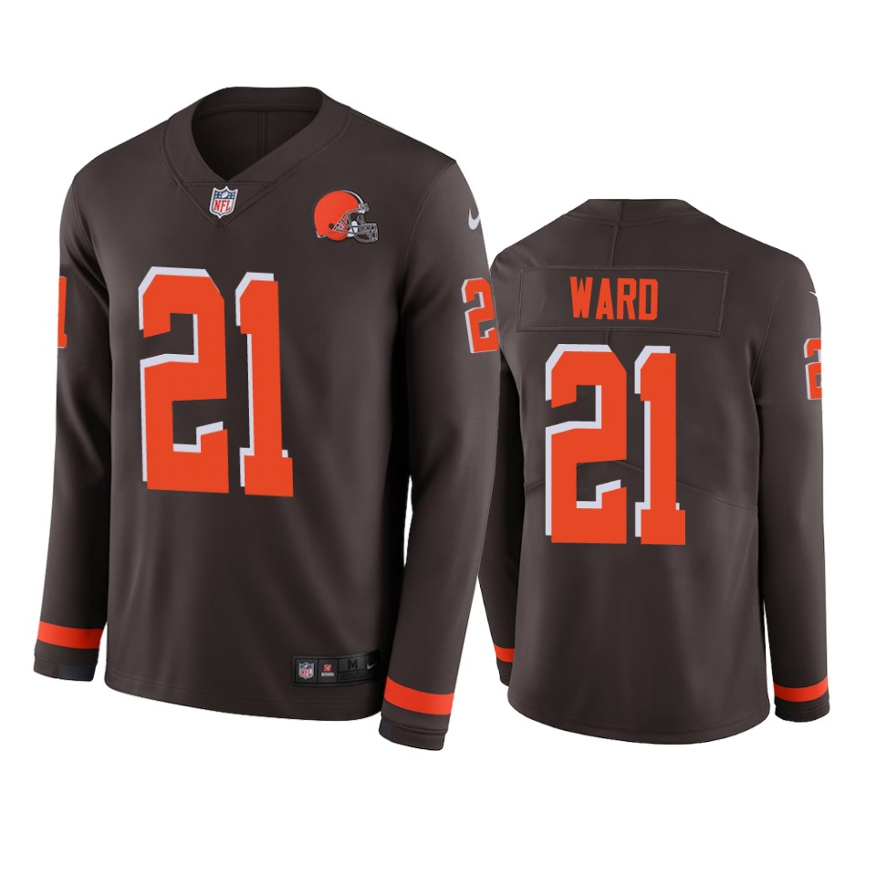 men's browns denzel ward brown therma long sleeve jersey