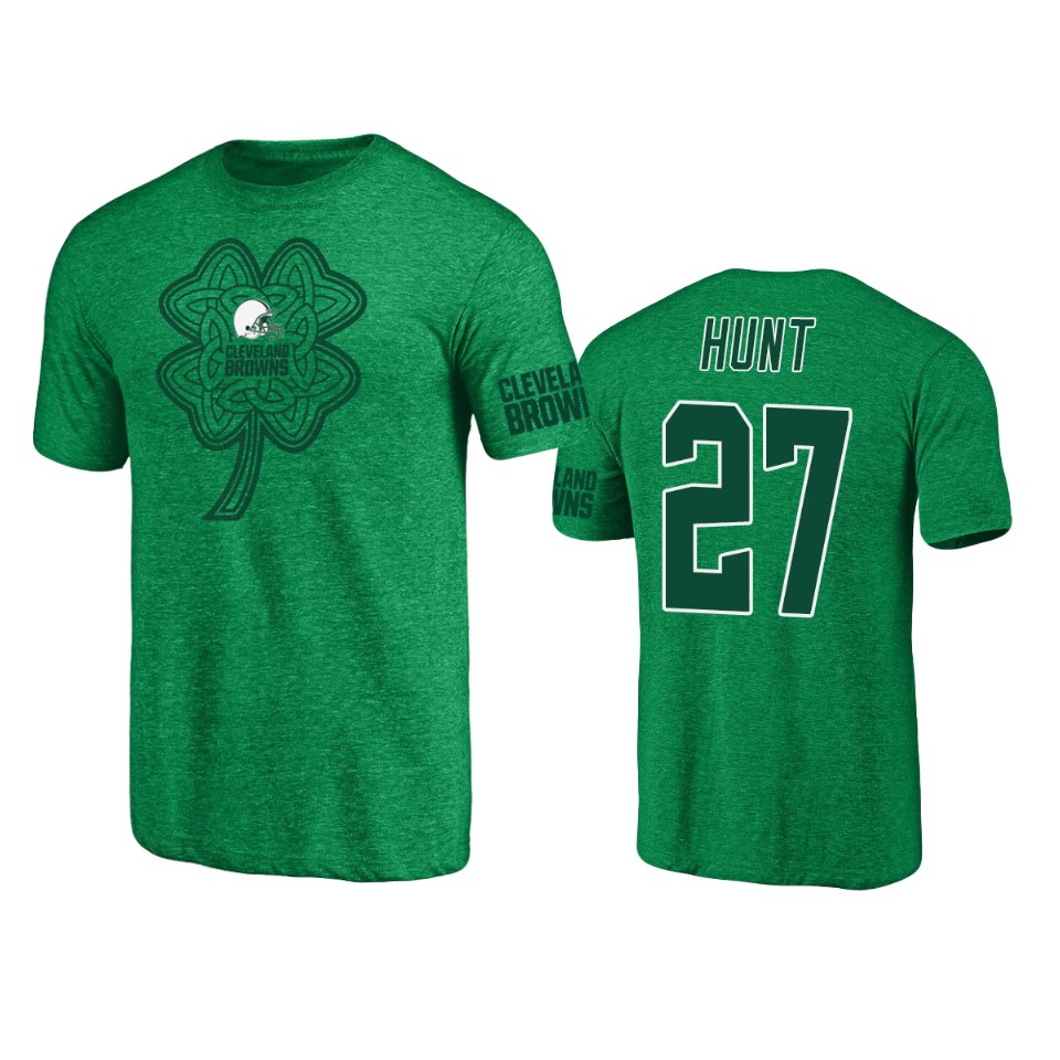 men's browns kareem hunt heathered kelly green st. patrick's day paddy's pride t shirt