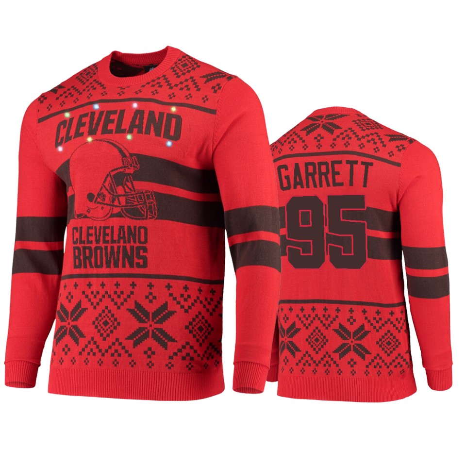 men's browns myles garrett orange brown 2019 ugly christmas light up sweater