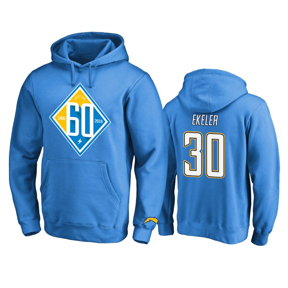 men's chargers austin ekeler light blue 60th anniversary hoodie