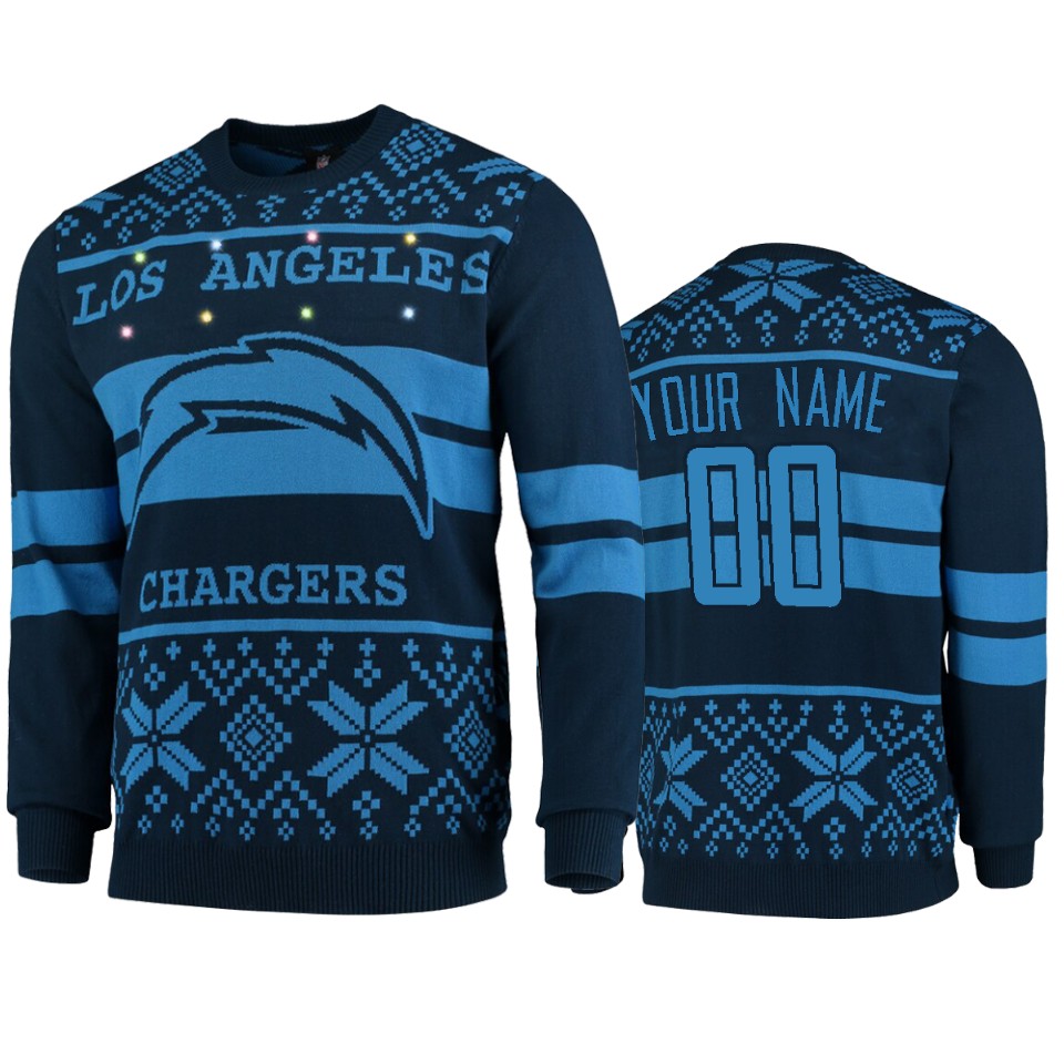 men's chargers custom navy 2019 ugly christmas light up sweater
