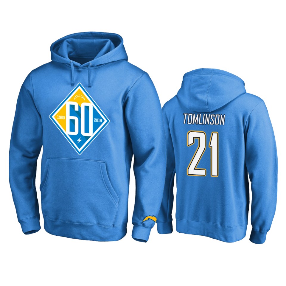 men's chargers ladainian tomlinson light blue 60th anniversary hoodie