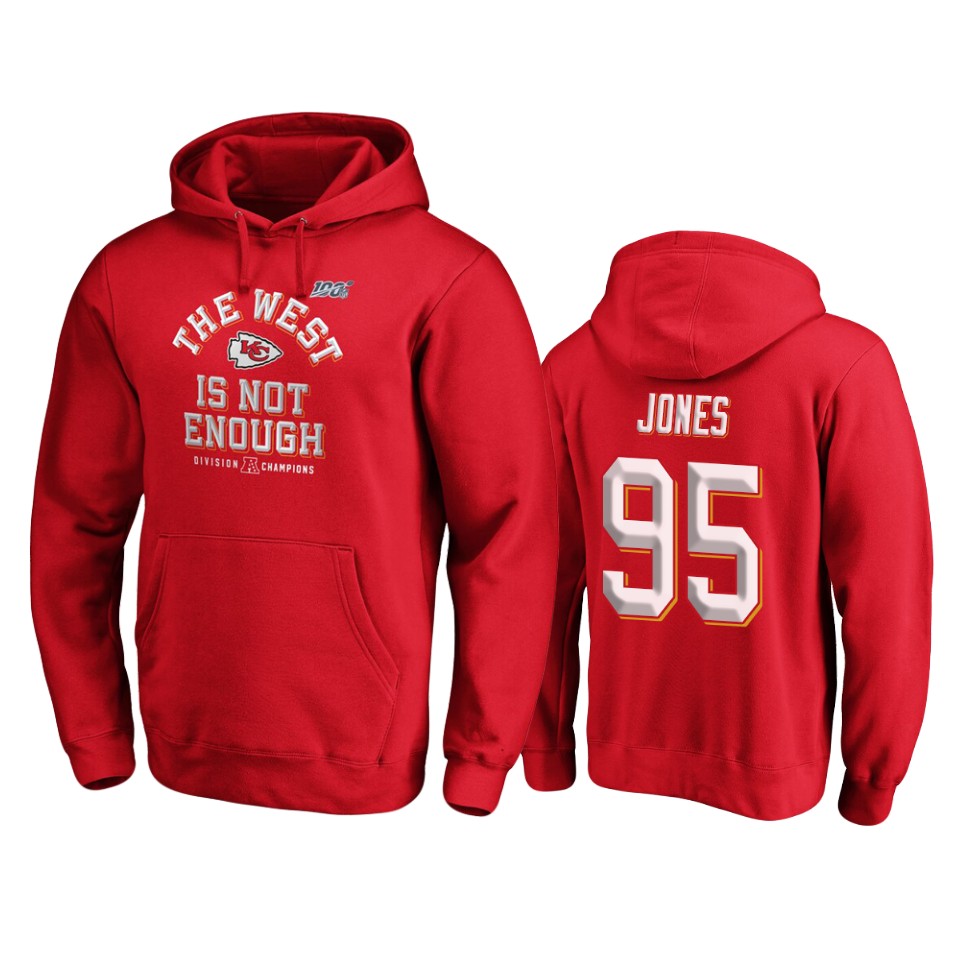 men's chiefs chris jones red 2019 afc west division champions cover two pullover hoodie