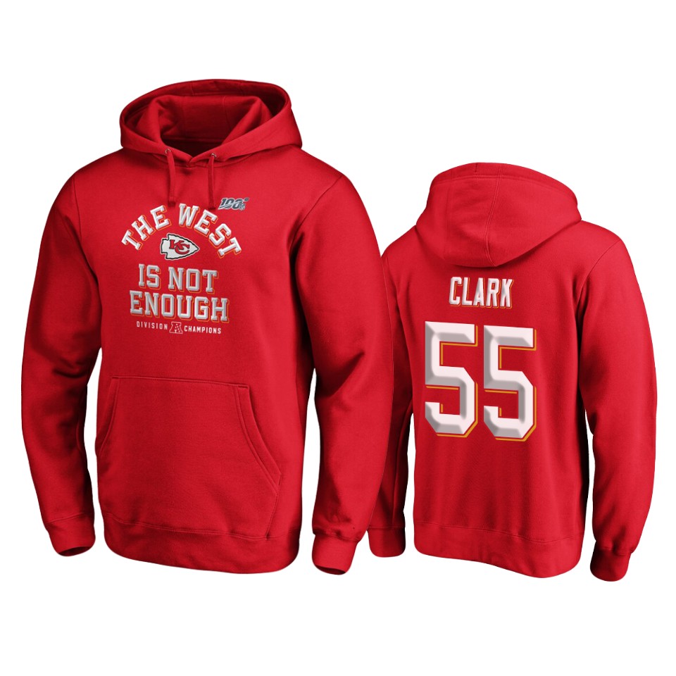 men's chiefs frank clark red 2019 afc west division champions cover two pullover hoodie