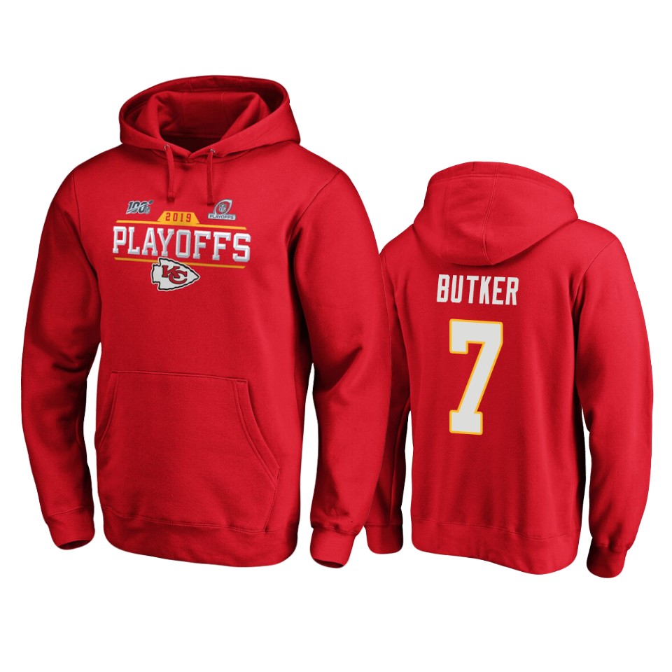 men's chiefs harrison butker red 2019 nfl playoffs bound chip shot pullover hoodie