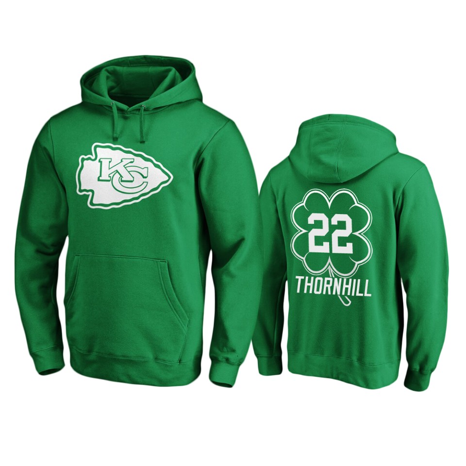men's chiefs juan thornhill green st. patrick's day white logo hoodie