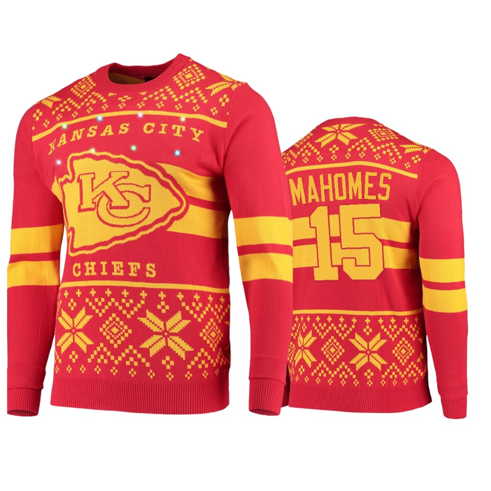 men's chiefs patrick mahomes red 2019 ugly christmas light up sweater