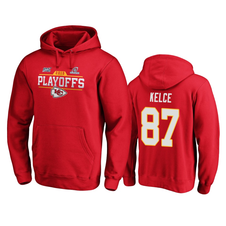 men's chiefs travis kelce red 2019 nfl playoffs bound chip shot pullover hoodie