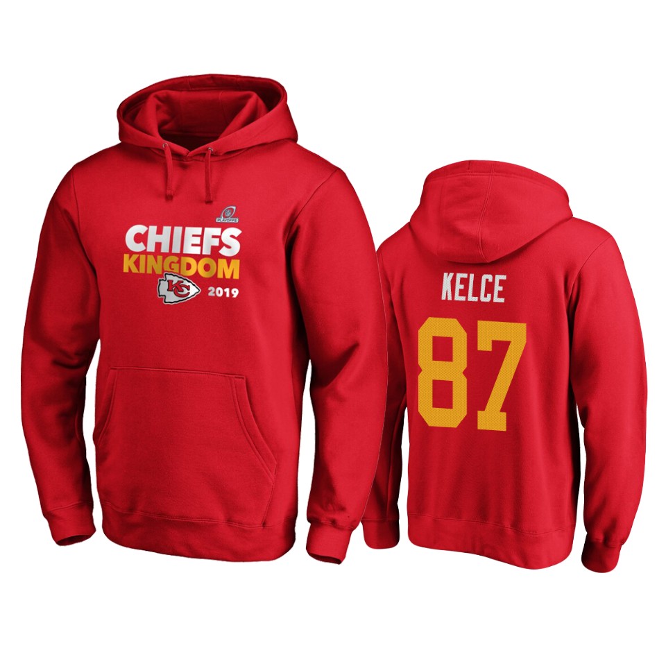 men's chiefs travis kelce red 2019 nfl playoffs bound hometown checkdown pullover hoodie