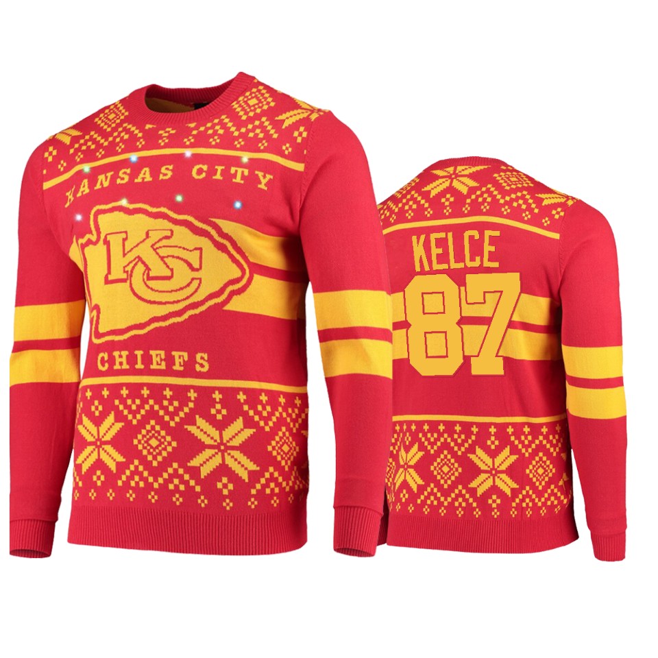 men's chiefs travis kelce red 2019 ugly christmas light up sweater