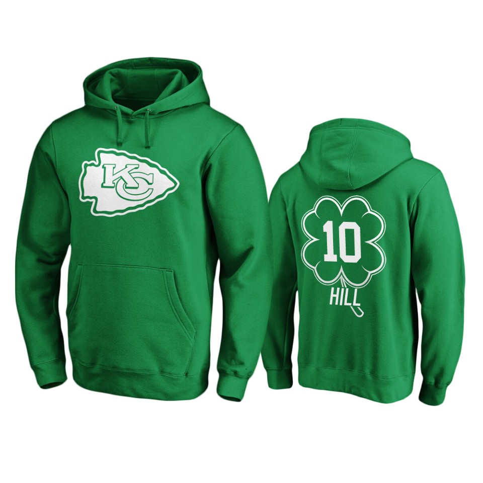 men's chiefs tyreek hill green st. patrick's day white logo hoodie